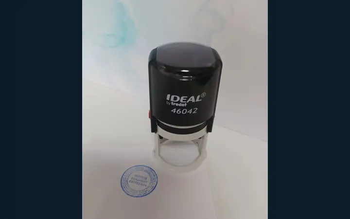 Готовая круглая печать IDEAL и оттиск на бумаге